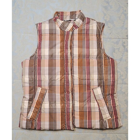 Liz Claiborne Plaid Quilted Puffer Vest Large Full Zip - Picture 1 of 8